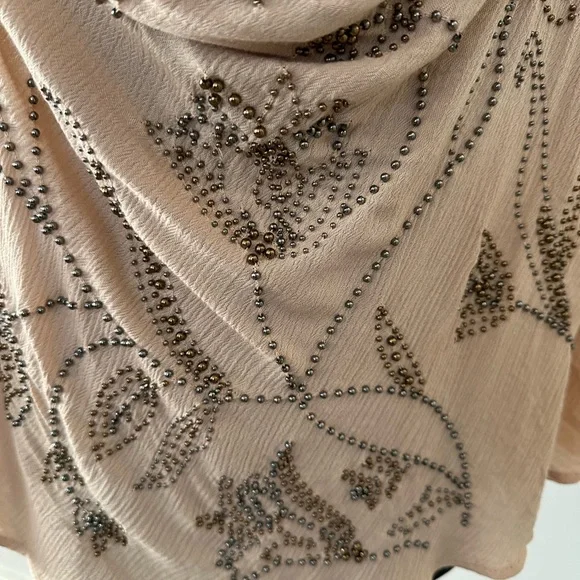 Free People Waiting For You Embellishing Beaded Tan Cami Cowl Neck Adjustable L - Picture 2 of 16